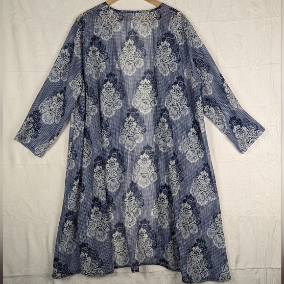 Fly Curvy Kimono Cover Up 2XL Blue White Floral Plus Size Cover-up - Picture 2 of 13